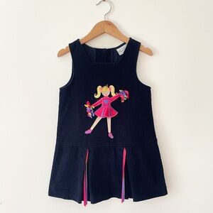 RARE! 🔥 📣VINTAGE EUC Navy Pleated Corduroy Appliqué Ribbon Cheerleader Dress
